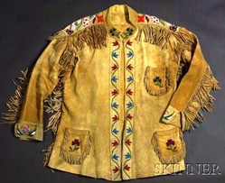 Clothing; Athabascan, Coat, Beaded Hide, Floral Design, 34 inch.