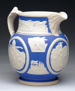 Spode; Copeland, Pitcher, Chicago Fire, Blue & White, 8 inch.