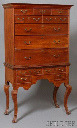 cedar cabriole drawers highboy anne queen bermuda trifid legs feet furniture 18th mid century credit