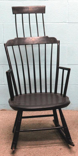 Furniture: Windsor Rocker; Comb-Back, Rod-Back, Paint Decorated, Black ...