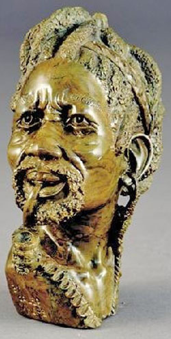 Stone Sculpture; Mhere (Caleb), signed, Verdite, Carved Bust of Nubian