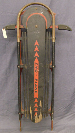Sled; Sno-Plane, Art Deco Style, Metal Runners, Plank Seat.