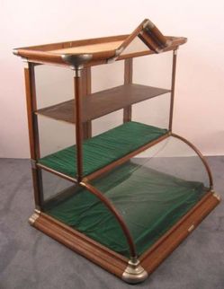 Display Case Steeple Oak Glass Nickel Trim Curved Front 41