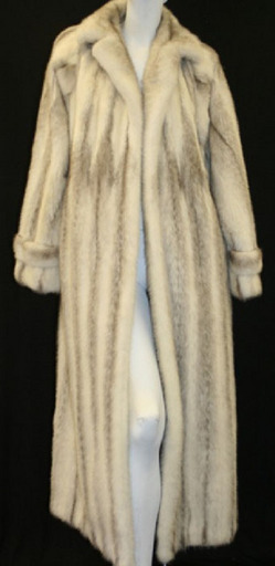 Fur; Coat, Vincent, Mink, Ankle-Length, Embroidered Lining, Midnight White.
