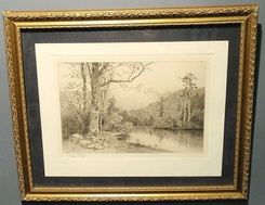 Rix, Julian Walbridge; Etching, signed, Landscape of Mountains, Trinity ...