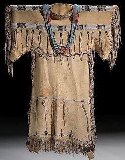 Clothing; Cheyenne, Dress, Girl's, Beaded Hide, 40 inch, + Necklace.