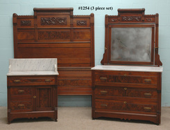 Furniture Suite Bedroom Victorian Eastlake Walnut Marble Top