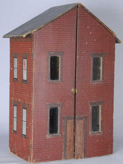 Dollhouse; American, Handmade, Brick Facade, 2-Story, 5 Rooms