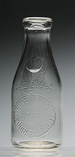 Milk Bottle; White Cross Dairy, Ephrata PA, RD1, Embossed, Quart.