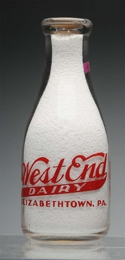 Milk Bottle; West End Dairy, Elizabethtown PA, Pyroglazed, Quart.