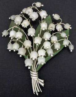 Corsage Ornament; Austrian, 14K White Gold Lily of the Valley, 34 ...