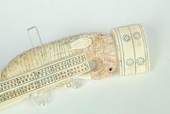 Cribbage Board; Eskimo, Walrus Tusk, Carved Walrus & Pups, Fish Head