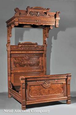 Furniture: Suite-Bedroom; Victorian, Eastlake, Burl Walnut ...