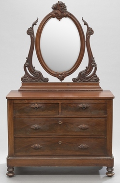 Furniture: Dresser; Victorian, Mahogany, Oval Tilt Mirror ...