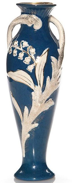 Roseville Pottery; Majolica, Vase, Assortment No 60, Flowers, Blue, 11