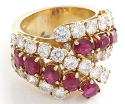 Ring; Cartier, 18K Yellow Gold, Rubies & Diamonds Surround.