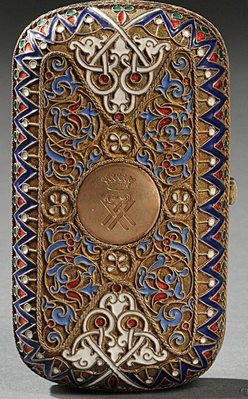 Cigarette Case; Enamel & Silver, Russian, Geometric Patterns, Engraved ...