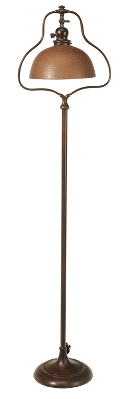 Floor Lamp; American, Handel, Harp, Mosserine Dome Shade, 57 inch.