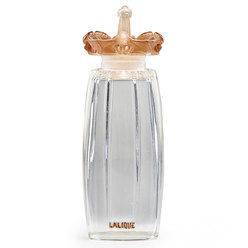 Perfume Bottle; Lalique Glass, Styx, Clear, Amber Patina, 5 inch.