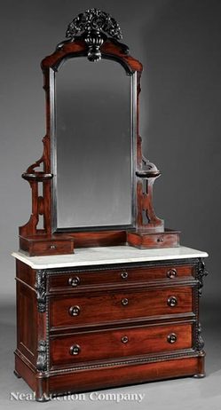 mallard prudent rococo mirror rosewood workshop dresser furniture attributed orleans carved dressing 19th chest mid century american marble